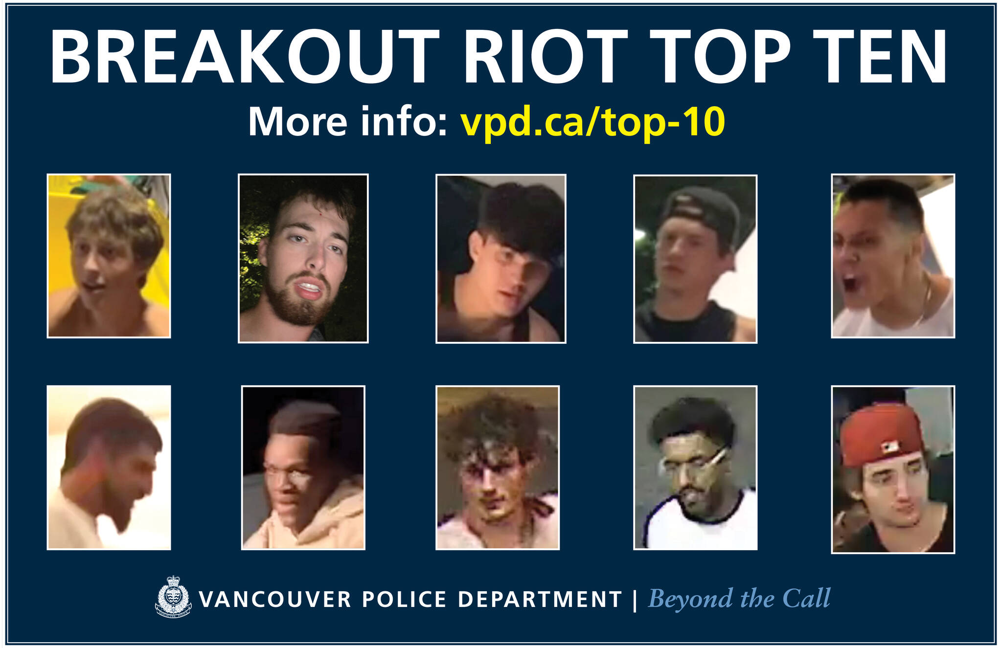 VPD release Top 10 suspects in the Sept. 18, 2022 Breakout Festival that resulted in $300,000 in damages. (VPD handout)