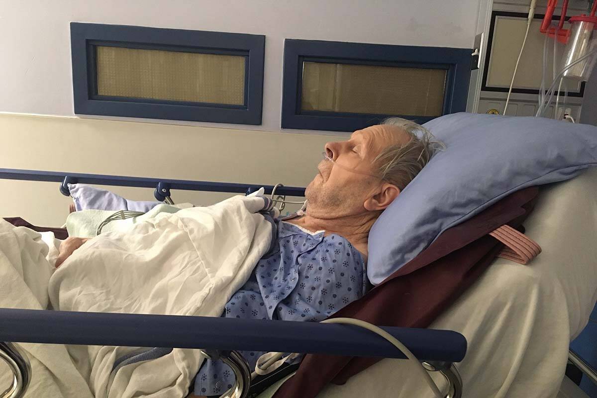 Frank Duralia, 82, waited in a hospital bed at the Boundary District Hospital in Grand Forks with a broken hip for 59 hours before an ambulance transported him to Trail for surgery. (Credit: Marion Duralia)