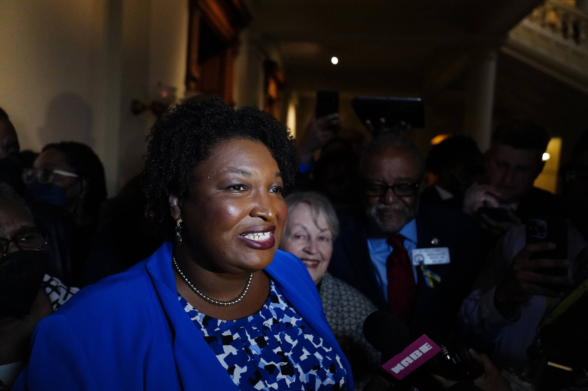 FILE - Georgia gubernatorial Democratic candidate Stacey Abrams talks to the media after qualifying for the 2022 election on Tuesday, March 8, 2022, in Atlanta. (AP Photo/Brynn Anderson, File)