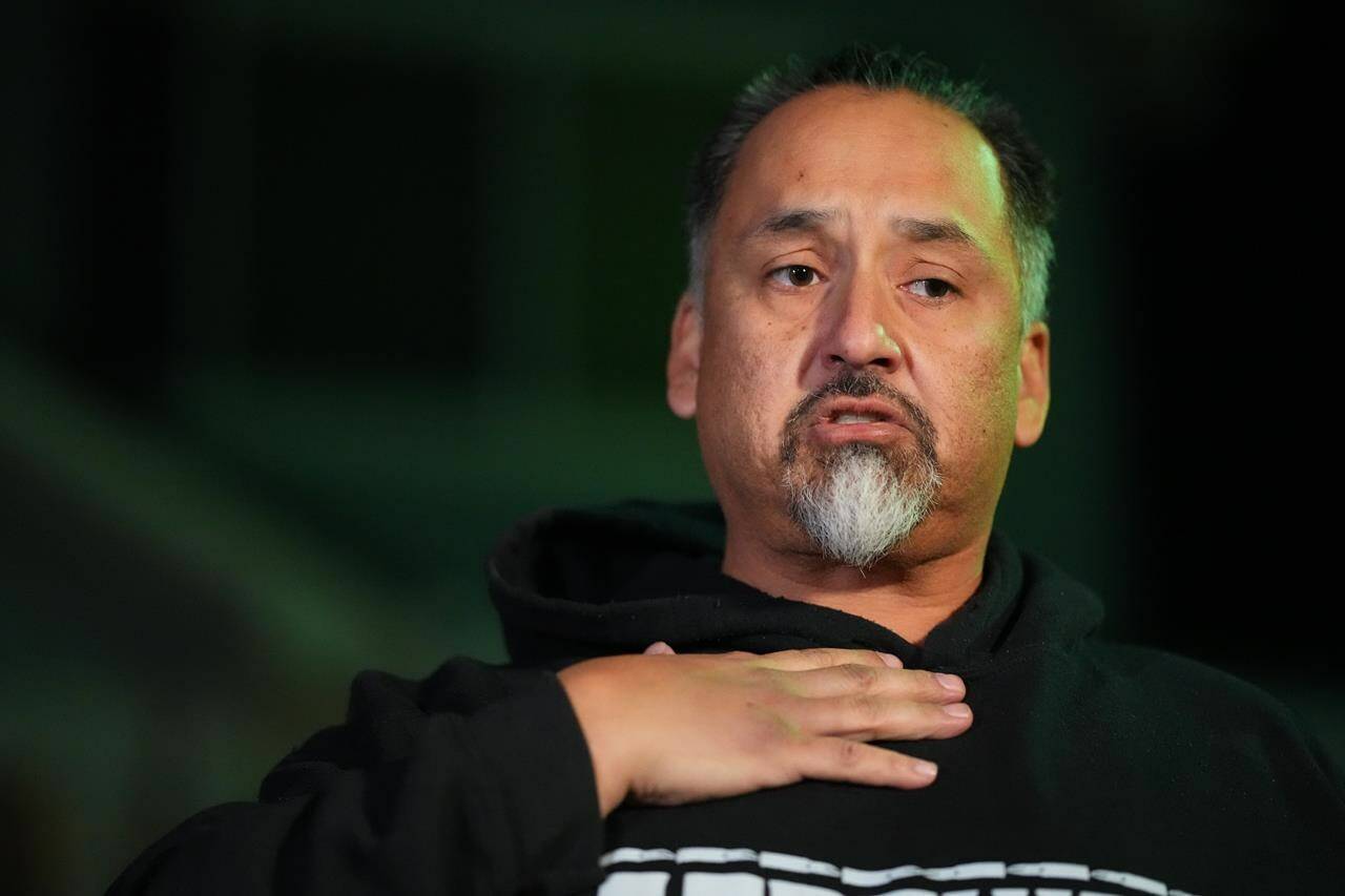 Richard Fierro talks during a news conference outside his home about his efforts to subdue the gunman in Saturday’s fatal shooting at Club Q, Monday, Nov. 21, 2022, in Colorado Springs, Colo. (AP Photo/Jack Dempsey)