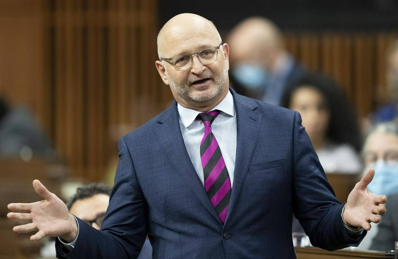 Minister of Justice and Attorney General of Canada David Lametti rises during Question Period, Monday, November 21, 2022 in Ottawa. THE CANADIAN PRESS/Adrian Wyld