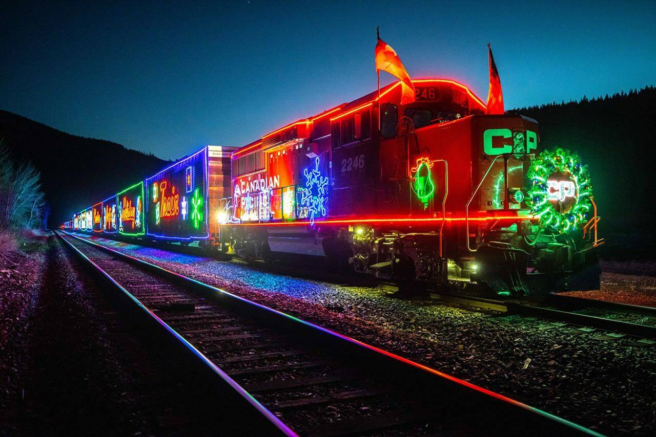 For the first time since 2019, the Canadian Pacific Holiday Train will make its annual journey through Canada and the U.S. to bring live music and raise holiday spirits across the regions. The Canadian Pacific Holiday Train is shown in this undated handout photo. THE CANADIAN PRESS/HO - Canadian Pacific/Neil Zeller **MANDATORY CREDIT**