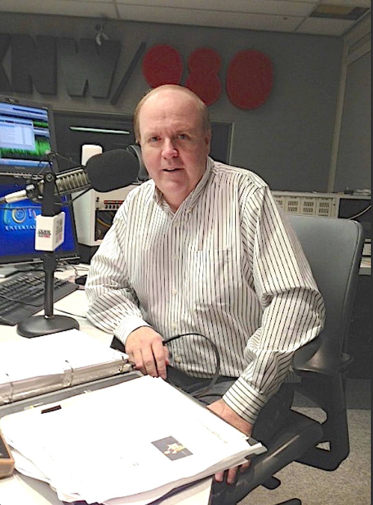 Sports broadcaster Dan Russell on the job at CKNW radio station in Vancouver. (Submitted photo)