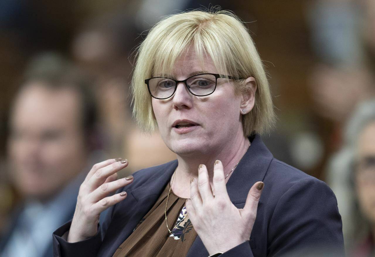 Employment, Workforce Development and Disability inclusion Minister Carla Qualtrough rises during Question Period, in Ottawa on September 29, 2022. THE CANADIAN PRESS/Adrian Wyld