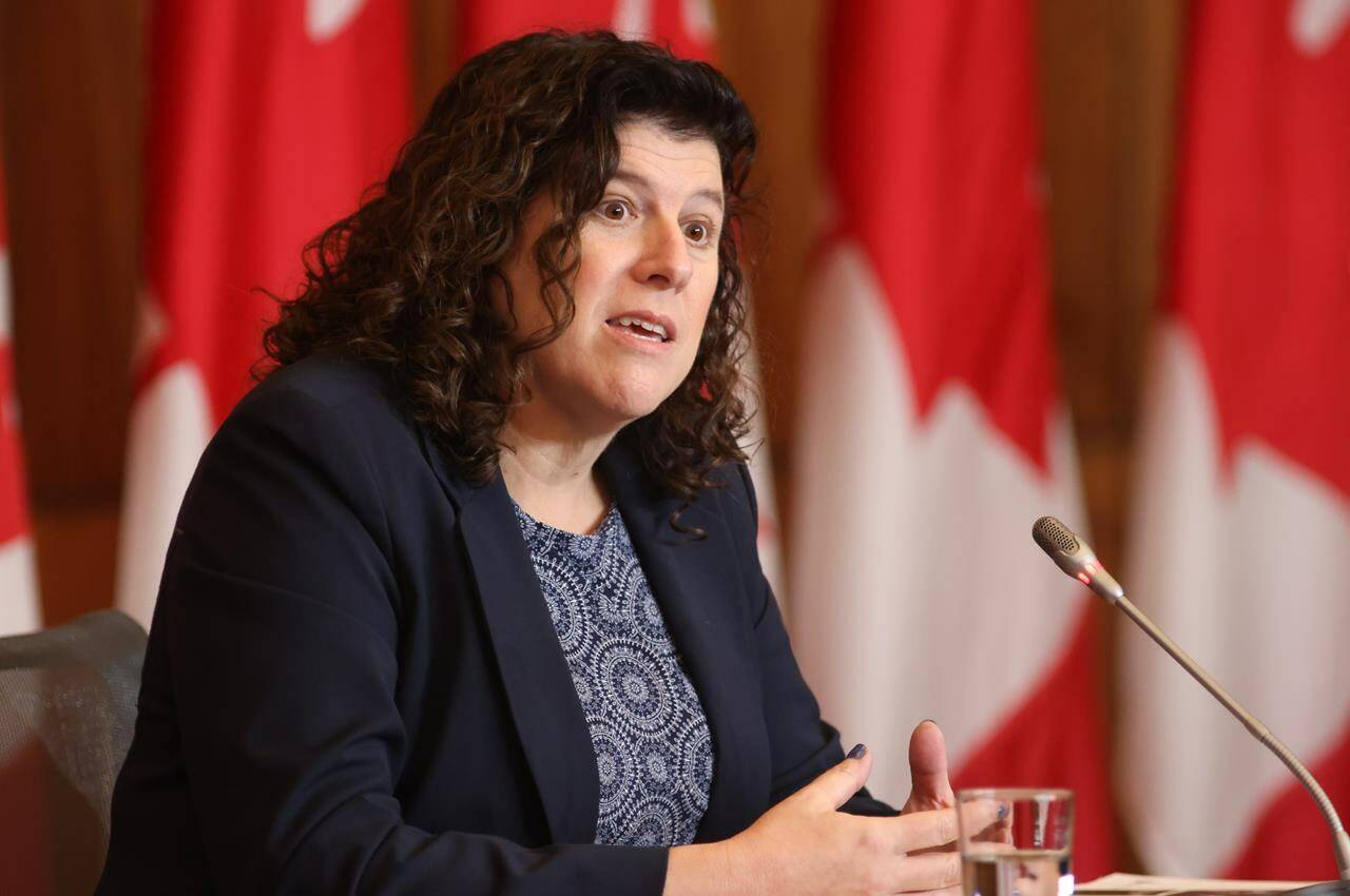 Auditor general Karen Hogan speaks at a news conference in Ottawa on Tuesday, November 15, 2022. Canada’s auditor general says Ottawa cannot pin its lack of action on fixing emergency management on First Nations to how it first needs to hear from communities. THE CANADIAN PRESS/Patrick Doyle