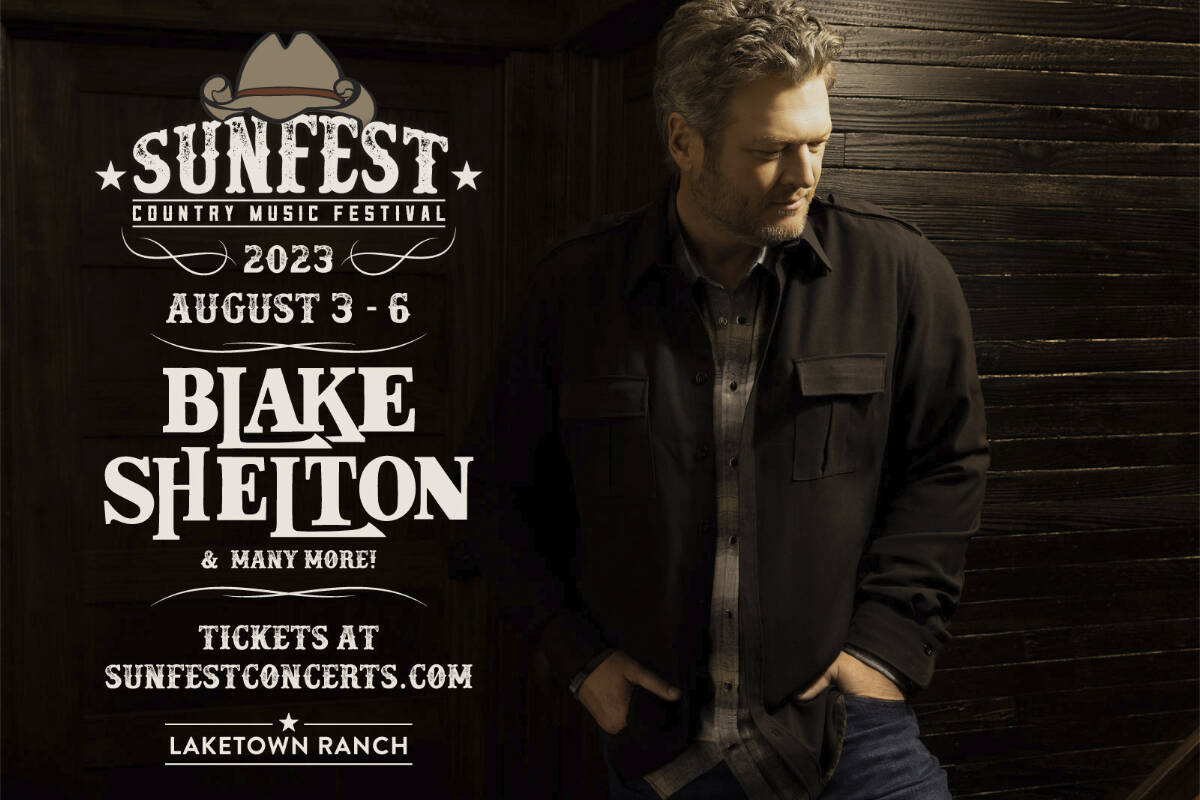 Country superstar Blake Shelton has been announced as the headline for next summer’s Sunfest Country Music Festival, running Aug. 3 to 6, 2023. (Courtesy of Sunfest Country Music Festival)