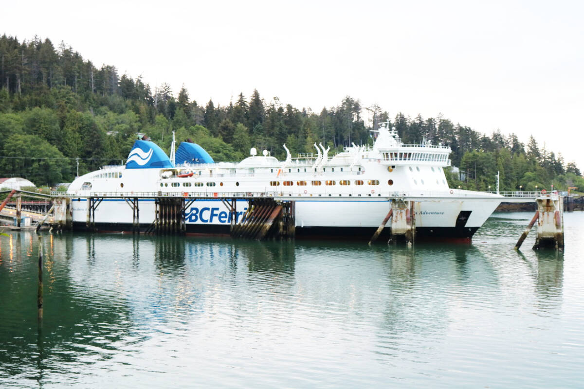 A BC Ferry docked at the Skidegate Ferry Terminal in June 2022. (Photo: Kaitlyn Bailey/Haida Gwaii Observer)
