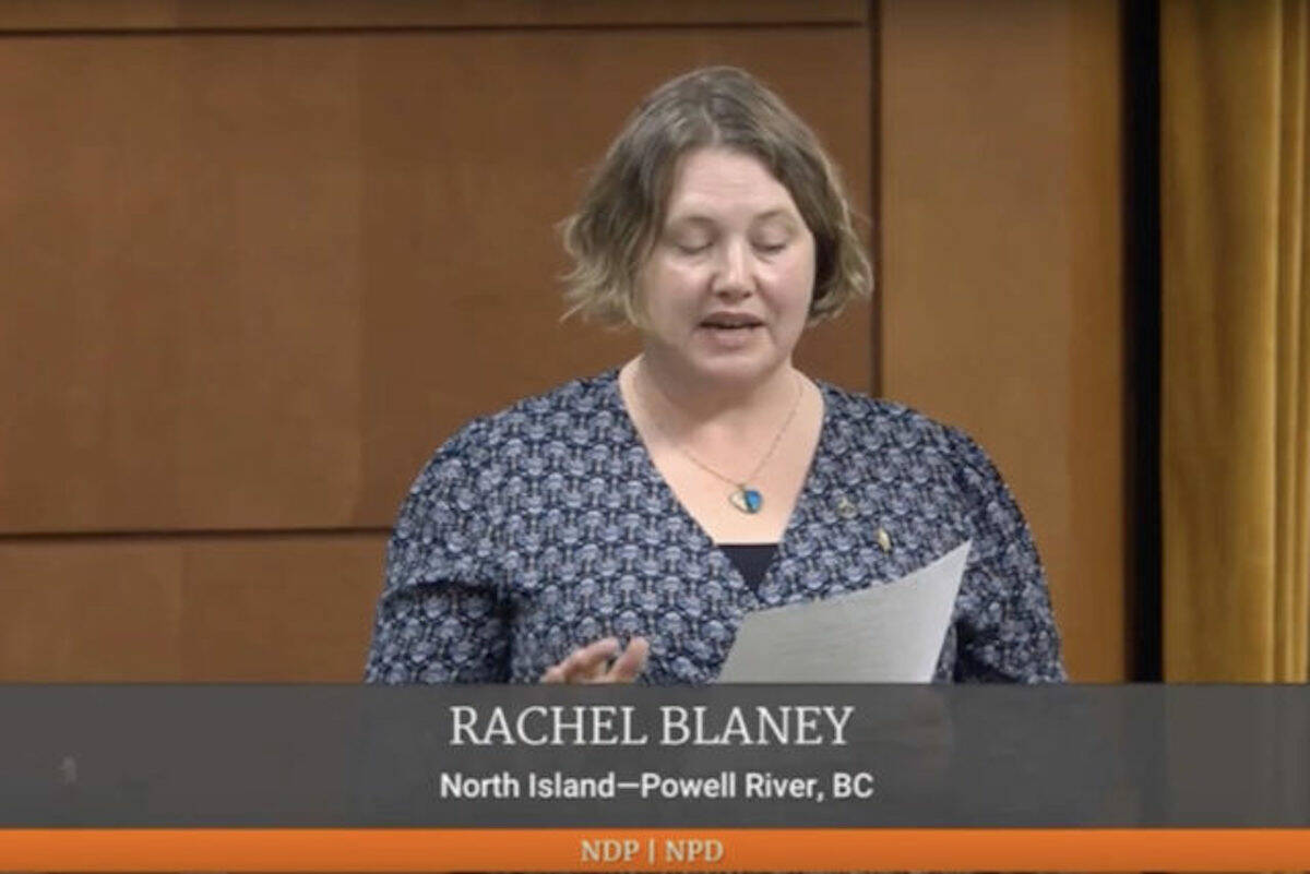 North Island-Powell River MP Rachel Blaney speaks in the House of Commons on Nov. 14. (Photo courtesy YouTube)