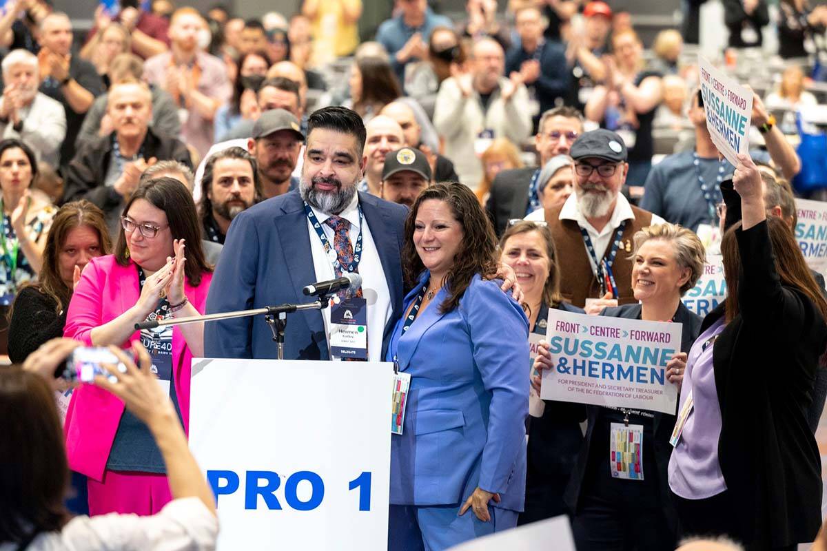 New BC Federation of Labour president Sussanne Skidmore (right) and secretary-treasurer Singh Kailley were elected on Nov. 24, 2022. (Credit: BC Federation of Labour/Facebook)