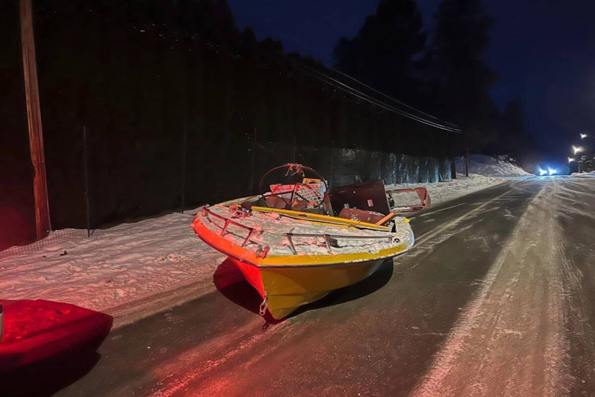 Photo of a boat posted to Facebook that was dumped on East Kelowna road. (Facebook)