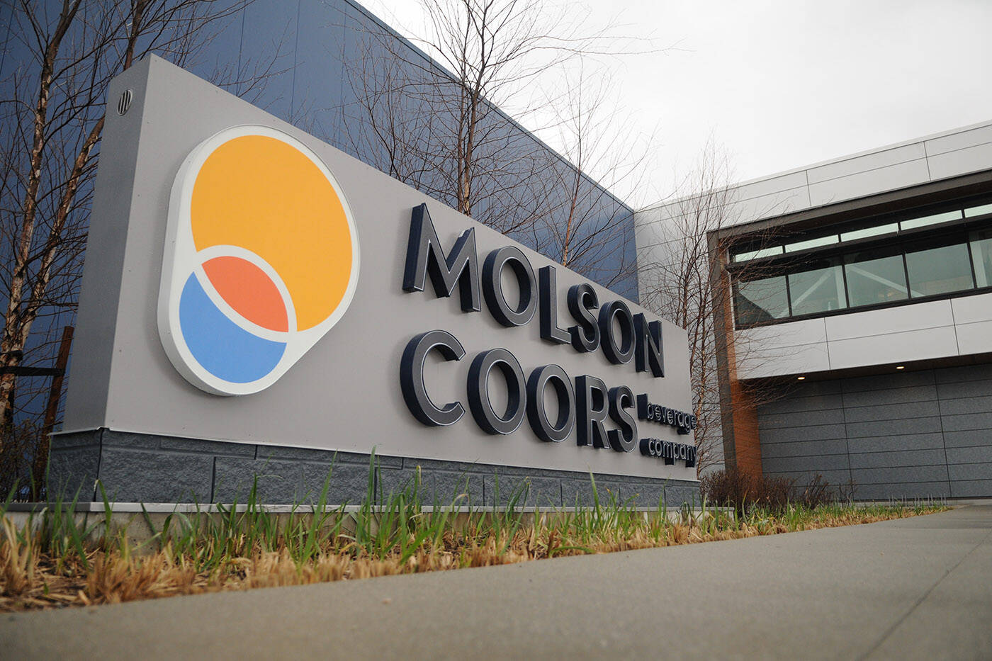 The new name for Molson Coors Beverage Company also came with this new logo seen outside the brewery in Chilliwack on March 17, 2022. (Jenna Hauck/ Chilliwack Progress)