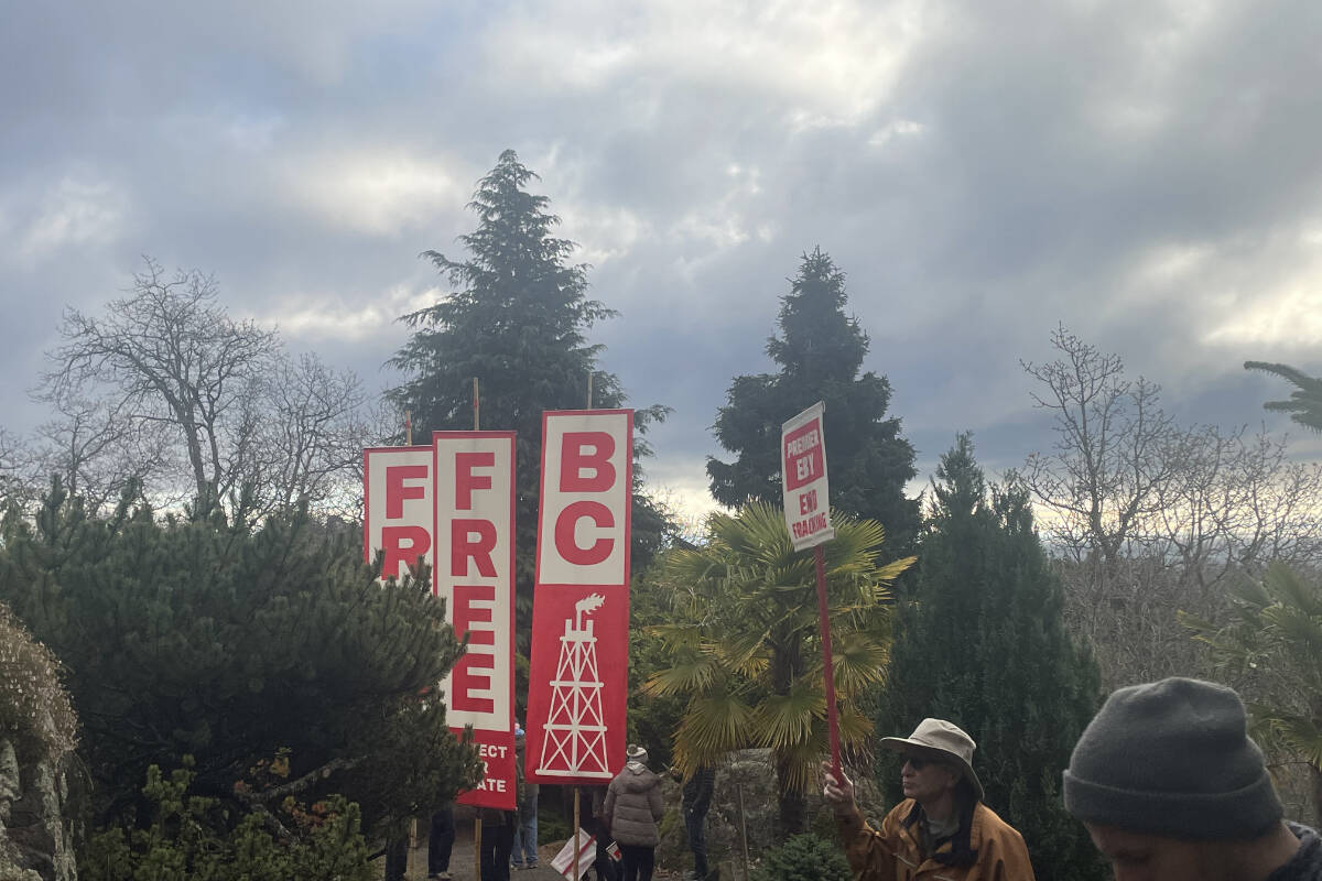 The Frack Free BC protest was held during Premier David Eby’s cabinent swearing-in ceremony on Dec. 7, 2022. (Hollie Ferguson/News Staff)