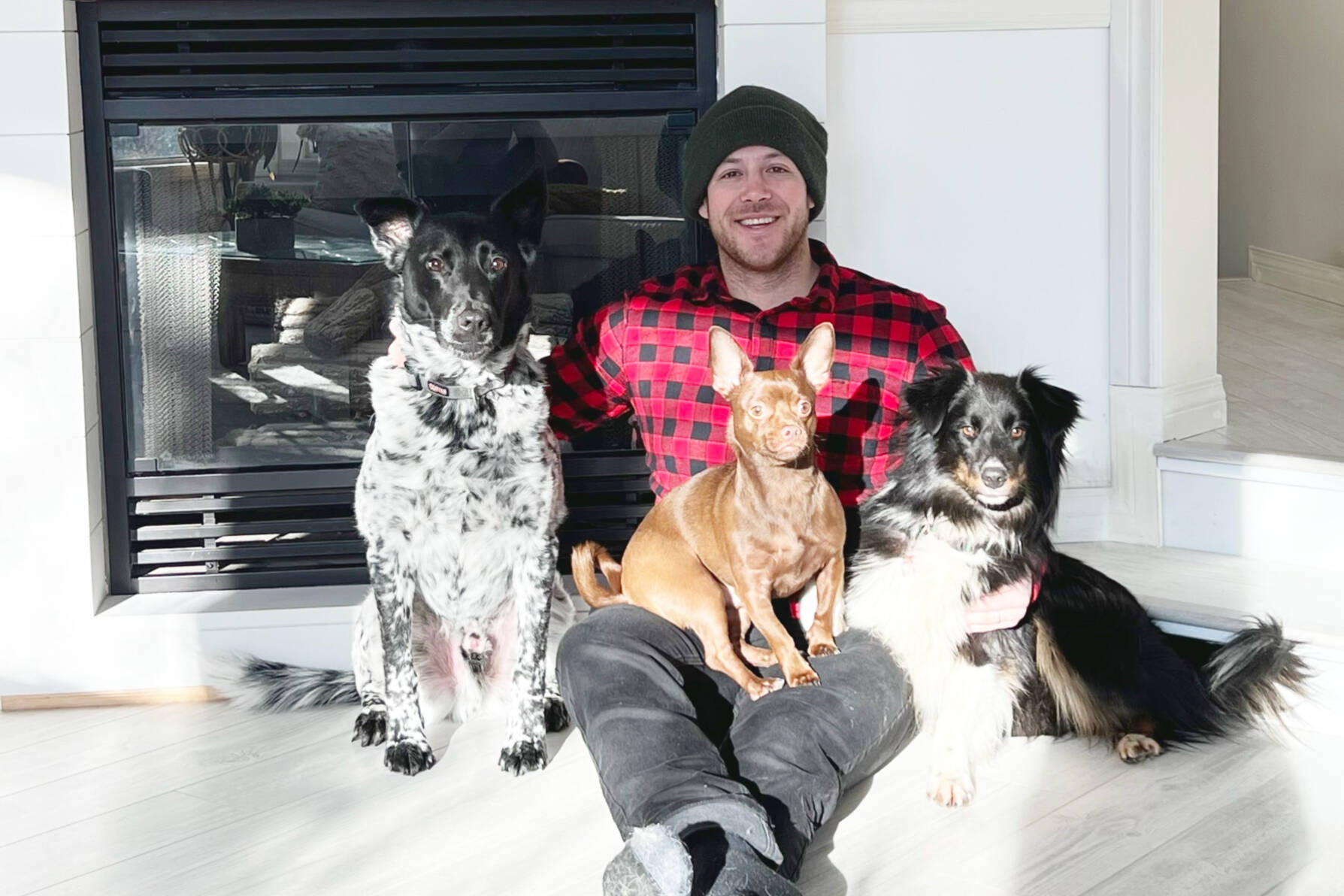 Duffy Baker and his three dogs, including Henry (right), who was lost in Sicamous for over five months. (Duffy Baker photo)