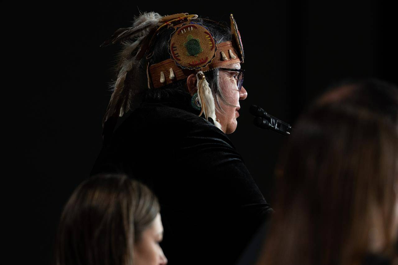 Assembly of First Nations (AFN) National Chief, RoseAnne Archibald, speaks during the AFN Special Chiefs Assembly (SCA) in Ottawa, on Tuesday, Dec. 6, 2022. Chiefs at the Assembly of First Nations are set to vote on whether to publicly oppose Prime Minister Justin Trudeau’s proposed gun-control legislation. THE CANADIAN PRESS/Spencer Colby