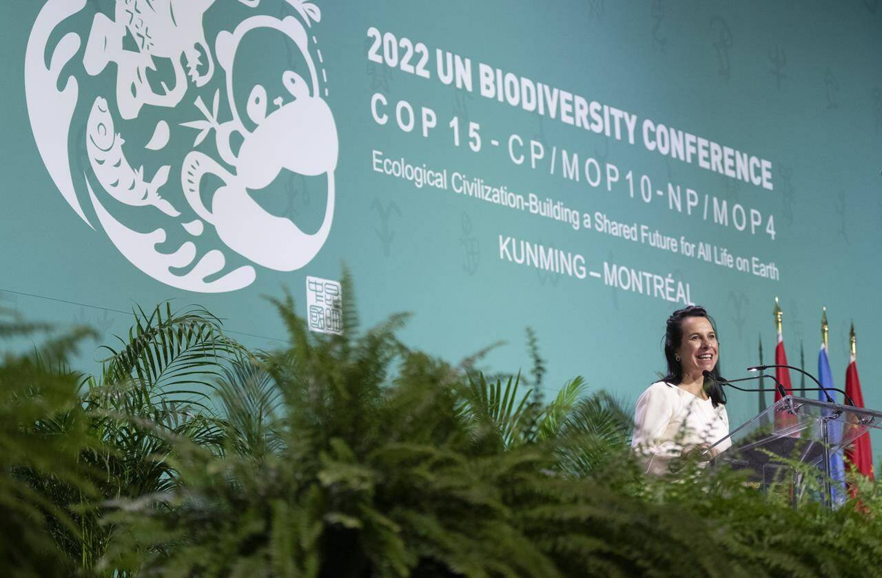 Montreal mayor Valerie Plante delivers remarks during the opening ceremony of the COP15 UN conference on biodiversity in Montreal on Tuesday, December 6, 2022. THE CANADIAN PRESS/Paul Chiasson
