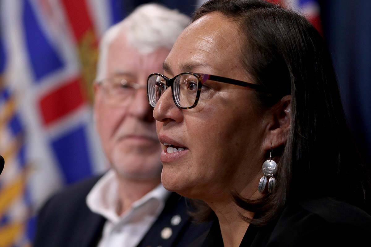 FILE-First Nations Health Authority deputy chief medical officer Dr. Nel Wieman speaks during a press conference at B.C. Legislature in Victoria, B.C., on February 24, 2020. THE CANADIAN PRESS/Chad Hipolito