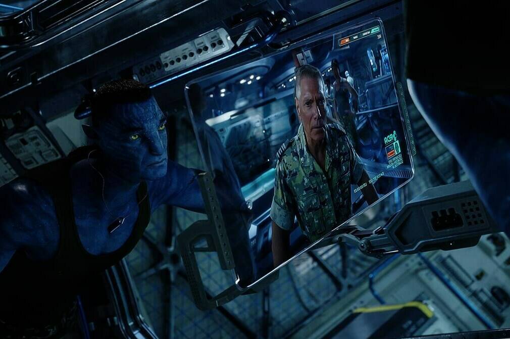 This image released by 20th Century Studios shows Stephen Lang, as Quaritch, in a scene from “Avatar: The Way of Water.” (20th Century Studios via AP)