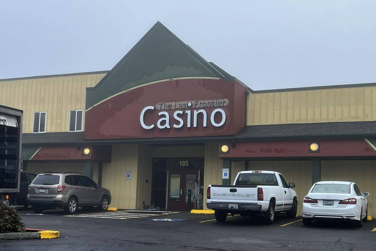 The Last Frontier Casino is seen in La Center, Wash., Tuesday, Dec. 13, 2022. Four people were stabbed or slashed at a casino in Washington state in what witnesses described as a random, unprovoked attack late Monday night, the Clark County Sheriff’s Office said. A suspect in the case was arrested early Tuesday, and all four victims were expected to survive. (Becca Robbins/Vancouver Columbian via AP)
