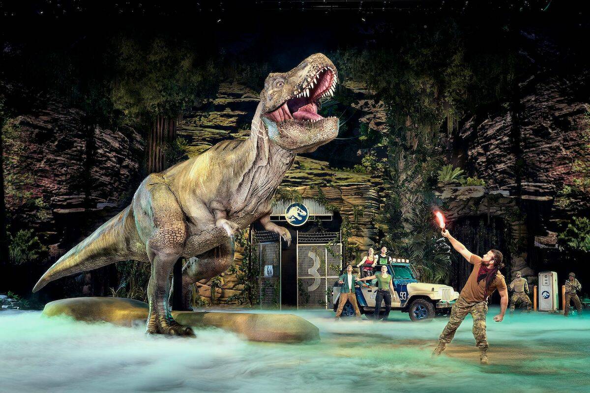 A scene from Feld Entertainment’s “Jurassic World Live” arena show, coming to Vancouver’s Pacific Coliseum in May 2023.
