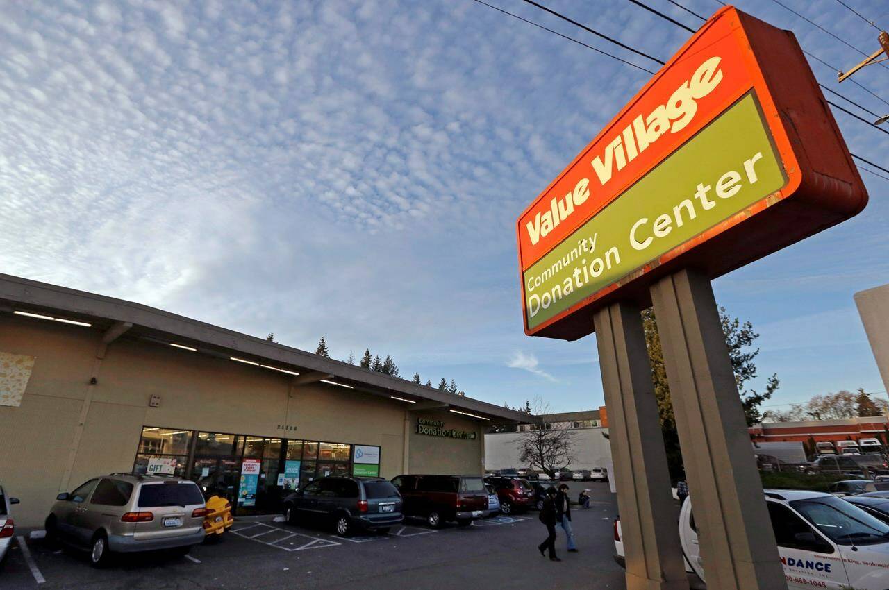 A Value Village store is seen Tuesday, Dec. 12, 2017, in Edmonds, Washington. With the holidays approaching, gift-giving while staying on budget is at the forefront of many Canadian’s minds, but when it comes to price-conscious alternatives like thrifting, a stigma still remains. THE CANADIAN PRESS/AP-Elaine Thompson