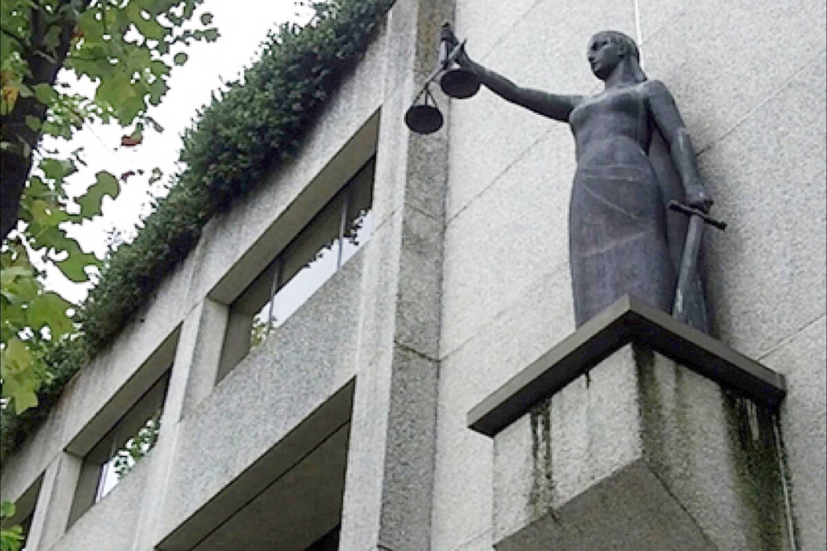 A statue of justice outside of the New Westminster courthouse. (Black Press Media files)