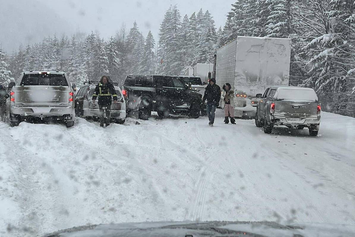 The crash southbound at the Othello Road exit on the Coquihalla Highway is now open. (Kevin Hale/Facebook)