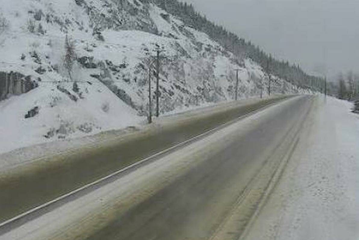 The Coquihalla Highway summit at 9:11 a.m. on Saturday, Dec. 24. The highway is expecting anywhere from 10-30 centimetres of precipitation today. (DriveBC)