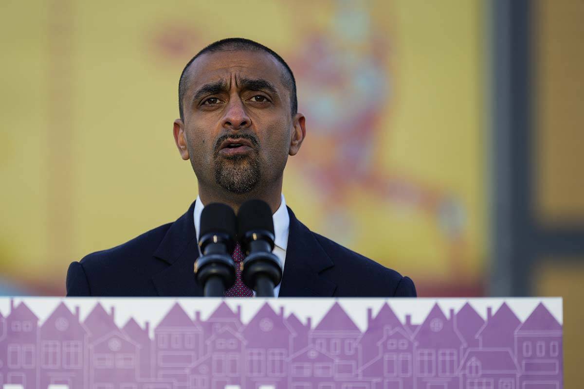 B.C. Minister of Housing and Government House Leader Ravi Kahlon speaks during an announcement in Vancouver on December 14, 2022. THE CANADIAN PRESS/Darryl Dyck