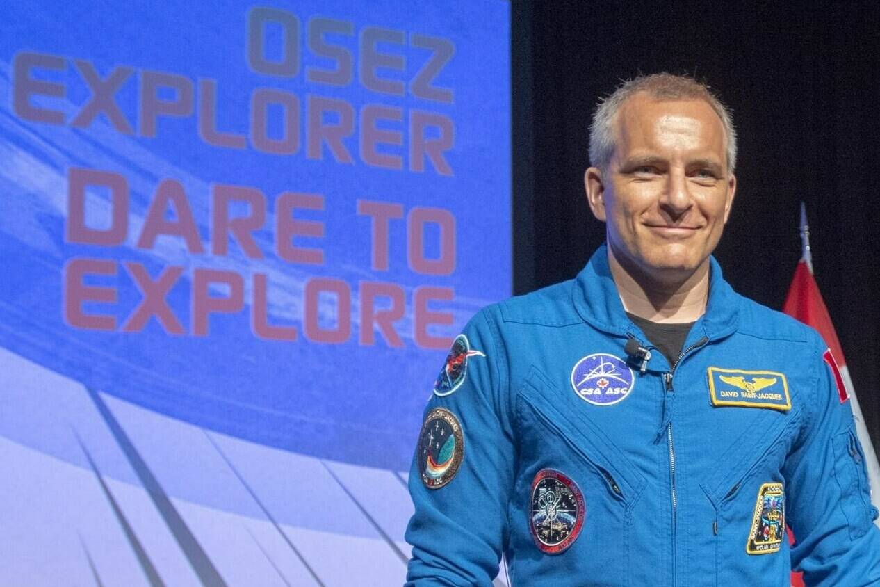 Canadian astronaut David Saint-Jacques leaves the stage after speaking to media July 10, 2019, at the Canadian Space Agency headquarters in St. Hubert, Que. THE CANADIAN PRESS/Ryan Remiorz