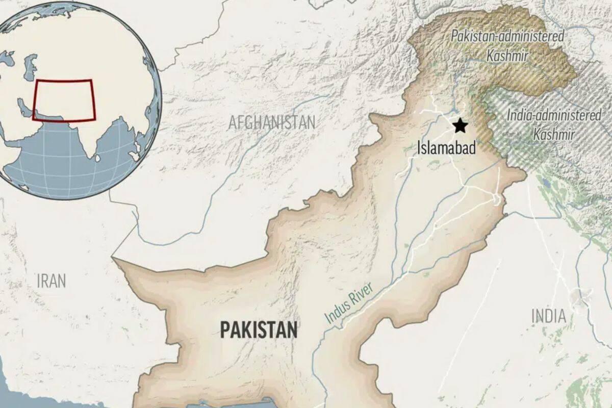 This is a locator map for Pakistan with its capital, Islamabad, and the Kashmir region. (AP Photo)