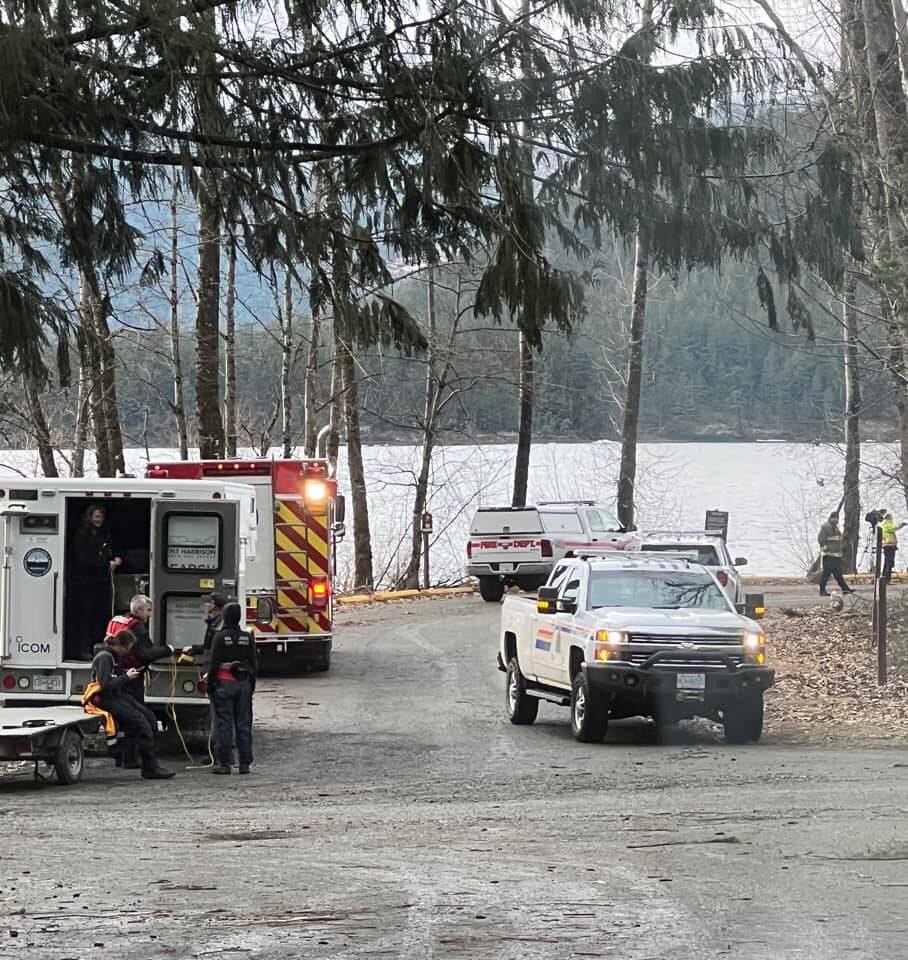 One man died after his truck went into Harrison Lake at Green Point Day Use Area on Saturday, Dec. 31, 2022. (Sara Spaeti/ Facebook)