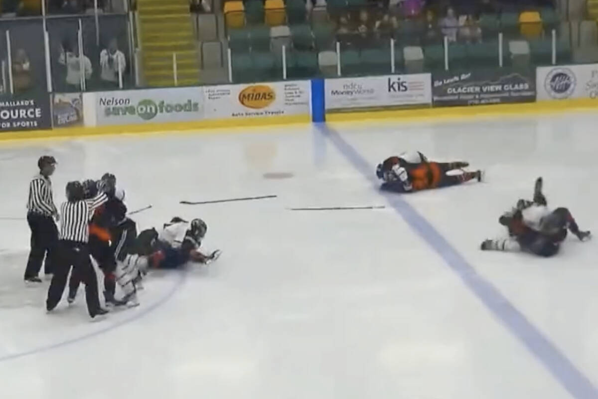 The Nelson Leafs and Beaver Valley Nitehawks were handed a number of suspensions after both teams brawled during a game Dec. 31 in Nelson. Photo: Hockey TV