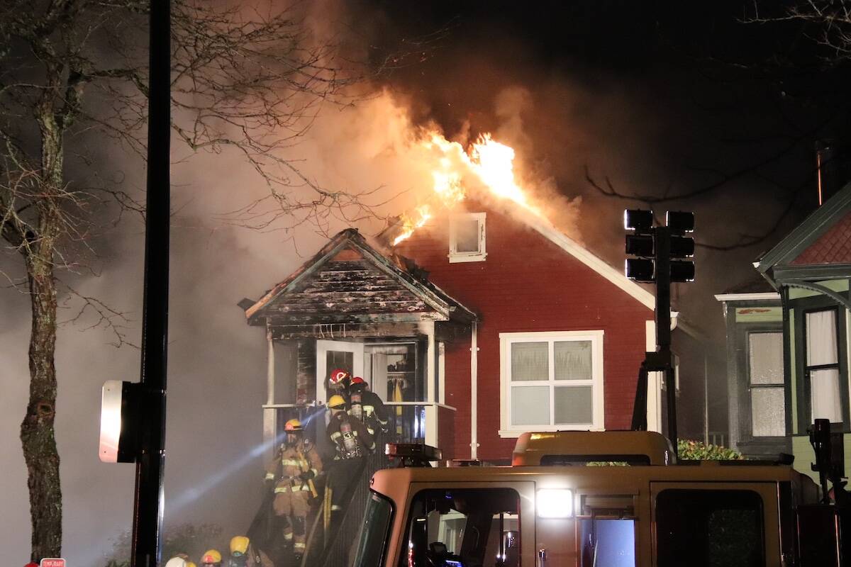 A three-alarm fire in Vancouver on Wednesday, Jan. 26, 2023. (Shane MacKichan for Black Press Media)
