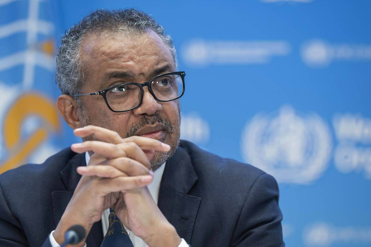 The World Health Organization’s emergency committee, will vote today on whether to maintain the emergency designation. Tedros Adhanom Ghebreyesus, Director General of the WHO, gestures as he speaks to journalists during a press conference at the WHO headquarters in Geneva, Switzerland, Wednesday, Dec. 14, 2022. THE CANADIAN PRESS/Martial Trezzini-Keystone via AP