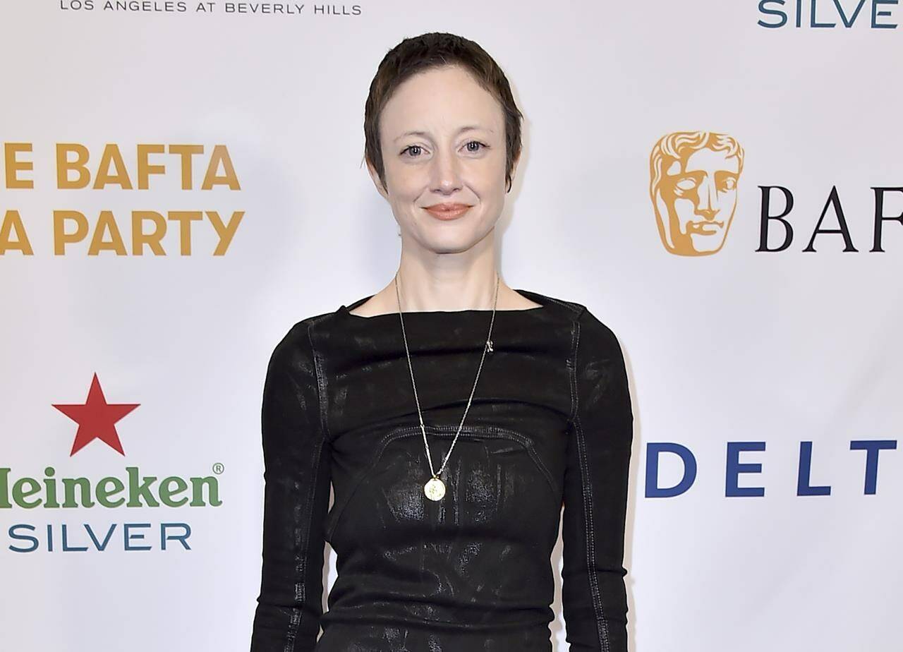 FILE - Andrea Riseborough arrives at the 2023 BAFTA Tea Party in Los Angeles on Jan. 14, 2023. Riseborough is nominated for an Oscar for best actress for her role in “To Leslie.” (Photo by Jordan Strauss/Invision/AP, File)
