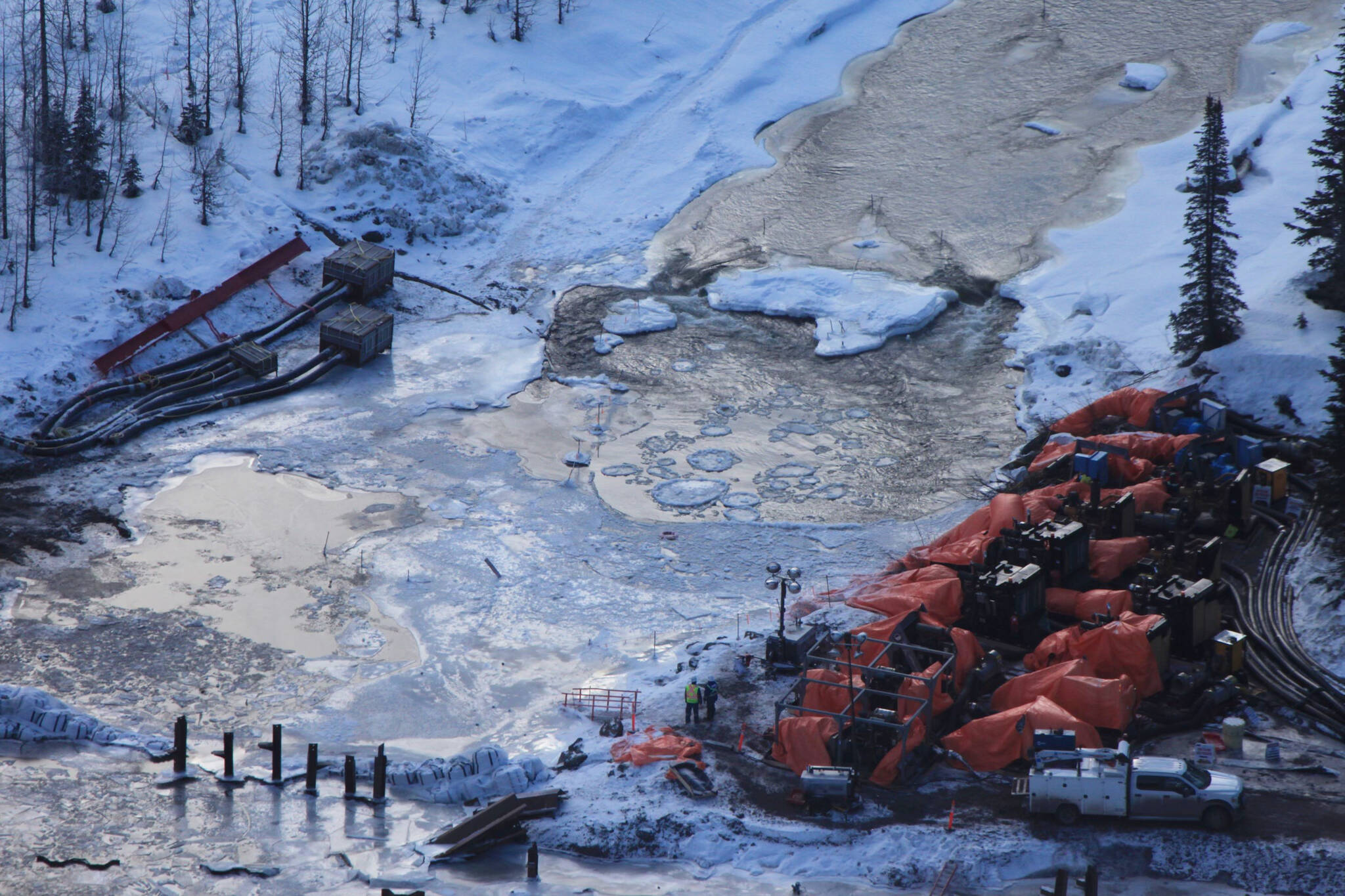 Water flowing through the Clore River work area where Coastal GasLink contractors are digging a trench for a pipeline crossing. (Photo courtesy the Suzuki Foundation)