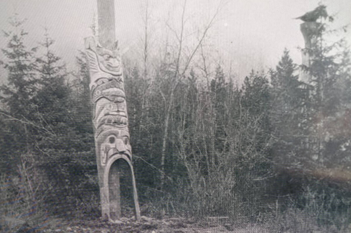 Snuxyaltwa (Snooks-yell-twa) totem to the Nuxalk Nation of Bella Coola before it was removed in 1913. (Photo submitted)