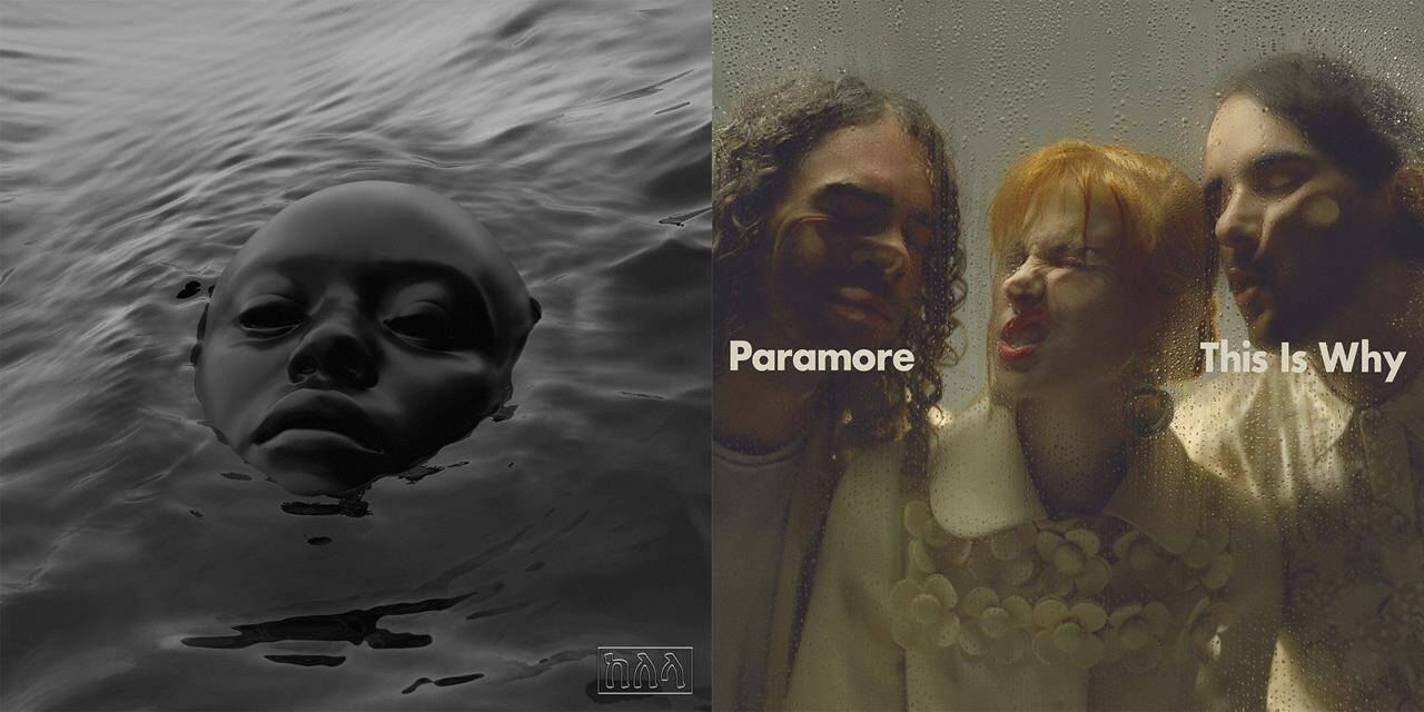 This combination of photos show album art for “Raven,” by Kelela, left, and “This Is Why” by Paramore. (Warp/Atlantic via AP)