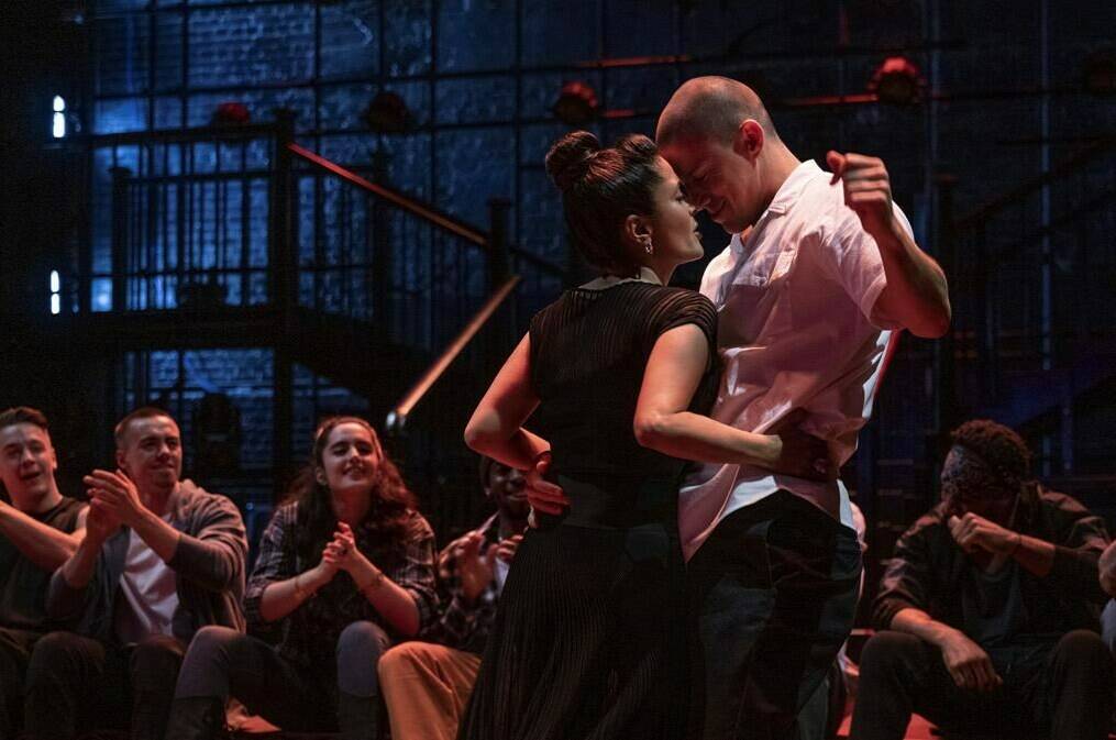 This image released by Warner Bros. Pictures shows Salma Hayek, left, and Channing Tatum in a scene from “Magic Mike’s Last Dance.” (Claudette Barius/Warner Bros. Pictures via AP)