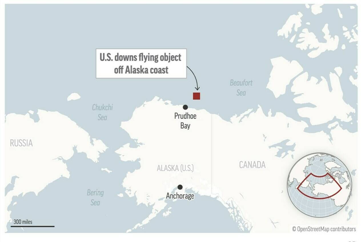 The U.S. military detected and shot down an unidentified aerial object Friday near Alaska’s border with Canada. (AP Digital Embed)