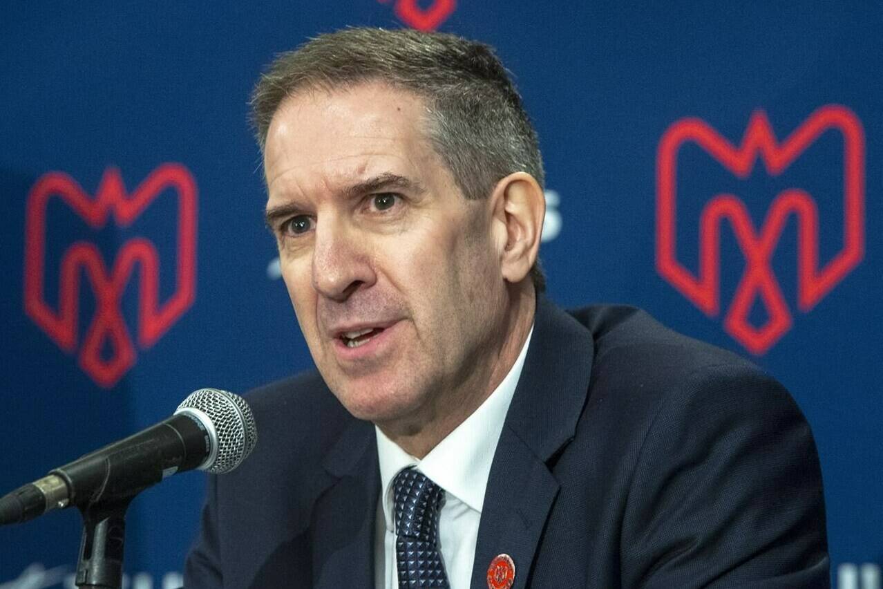 Mario Cecchini speaks to the media during a CFL news conference, Monday, January 13, 2020 in Montreal. The CFL has taken over operating the Alouettes franchise. In a statement, the league added former Alouettes president Cecchini has been appointed interim president. THE CANADIAN PRESS/Ryan Remiorz