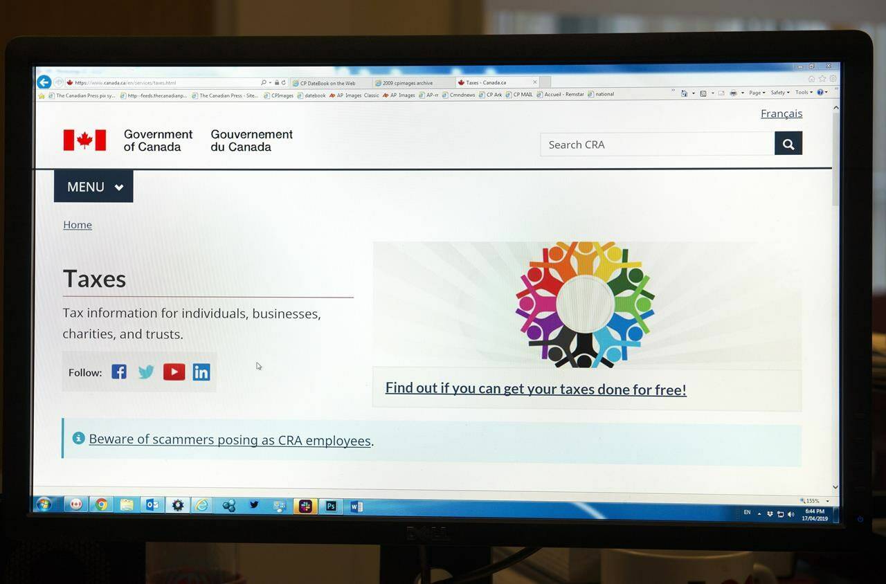 The Canada Revenue Agency website is shown in this Wednesday April 17, 2019 image. THE CANADIAN PRESS/Doug Ives