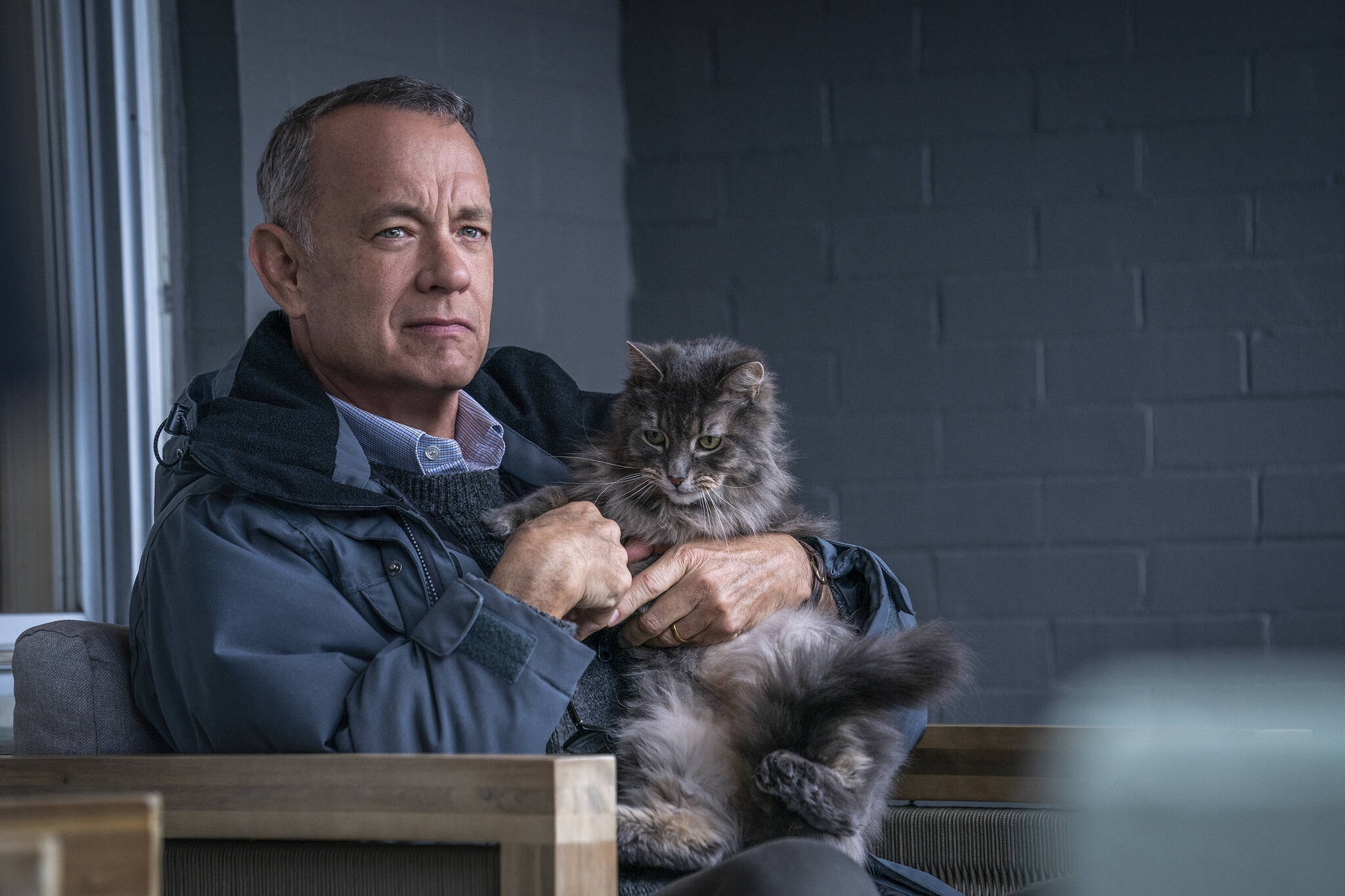 This image released by Sony Pictures shows Tom Hanks in a scene from “A Man Called Otto.” (Niko Tavernise/Sony Pictures via AP)