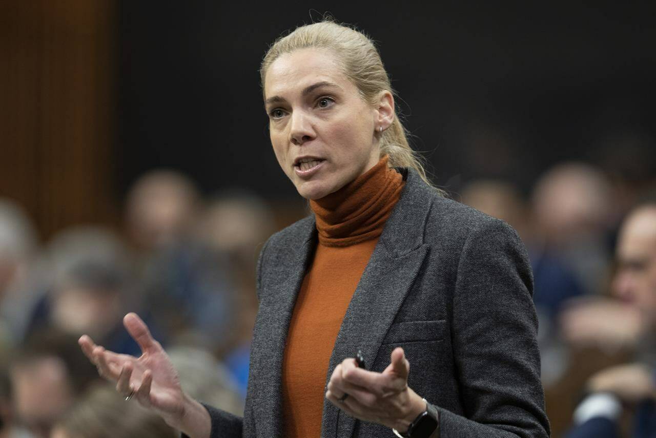 Minister of Sport Pascale St-Onge rises during Question Period, Tuesday, January 31, 2023 in Ottawa. St-Onge is calling on her provincial and territorial colleagues to have independent bodies to handle harassment complaints from athletes by the end of this year. THE CANADIAN PRESS/Adrian Wyld