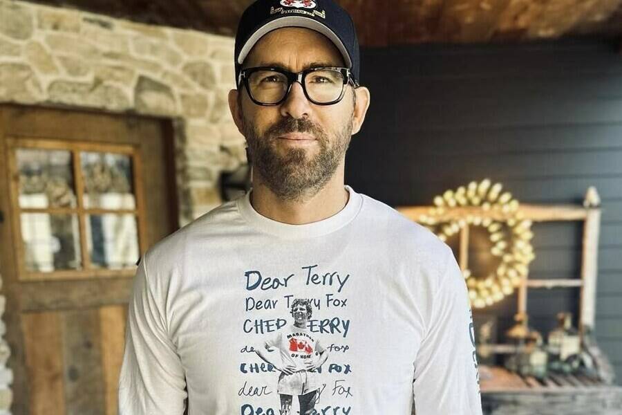 Actor Ryan Reynolds wears a T-shirt he designed in a handout photo, as he has partnered with the Terry Fox Foundation to promote their annual run. THE CANADIAN PRESS/HO-Instagram-vancityreynolds