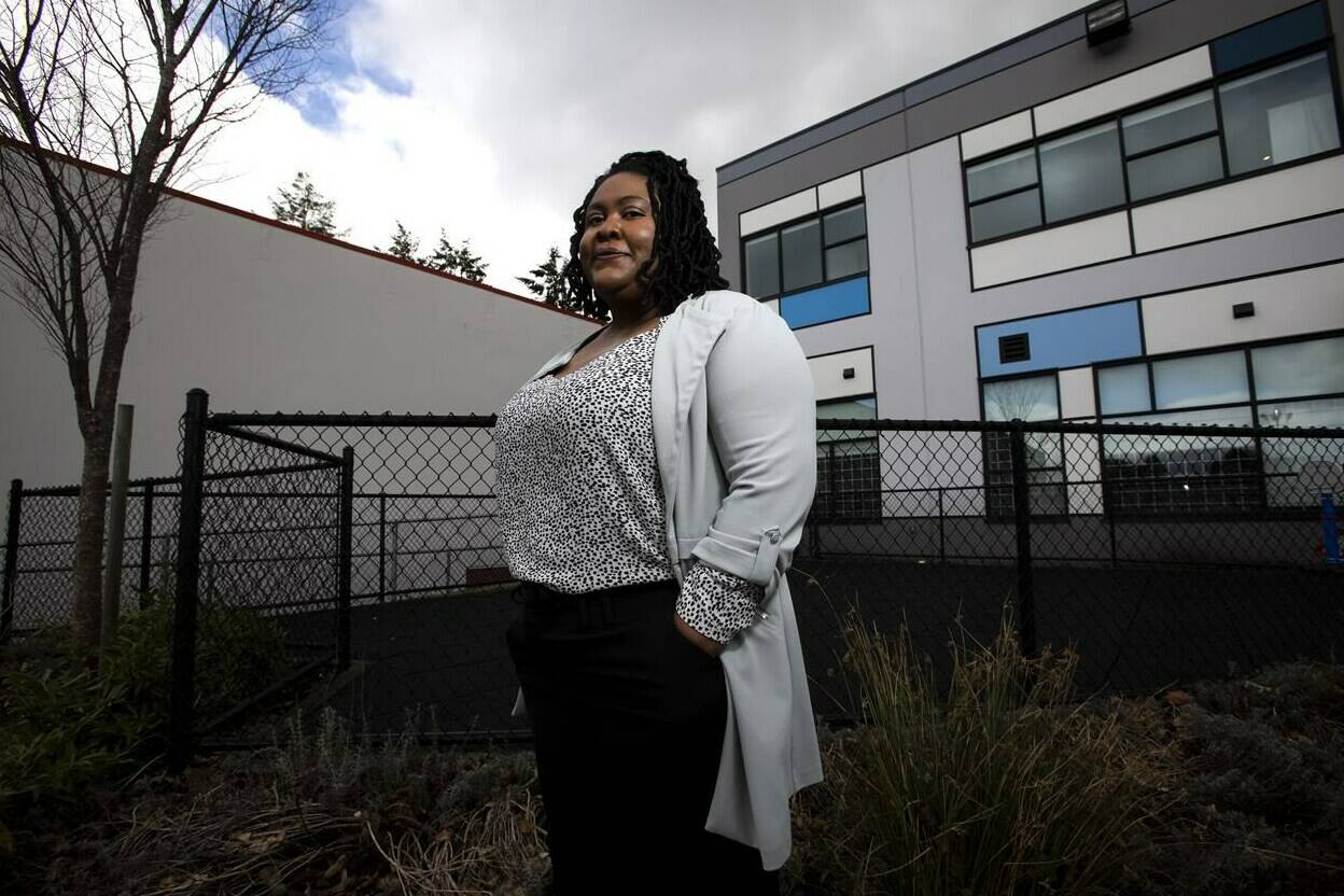 Lenya Wilks poses for a photo in Surrey, B.C. on Tuesday, Feb. 21, 2023. Wilks says she felt like the “only Black person in Surrey” when she first moved to the city east of Vancouver last year. But the Black population in the region is growing fast and residents who who once might have left in search of community are increasingly staying to forge their own, says Wilks, senior manager of the Surrey Local Immigration Partnership. THE CANADIAN PRESS/Marissa Tiel