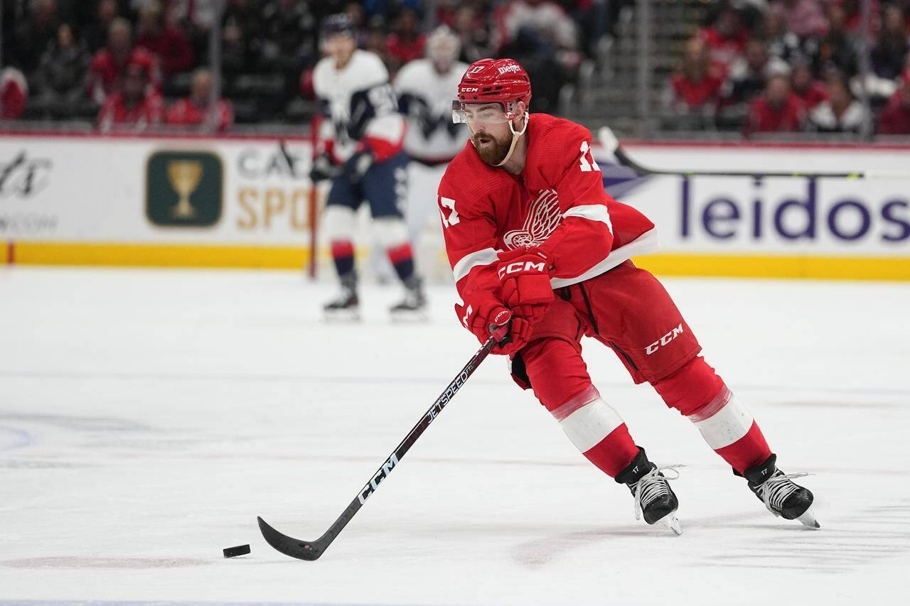 New Vancouver Canuck Filip Hronek has nine goals and 29 assists in 60 games for Detroit this season. The Canadian Press