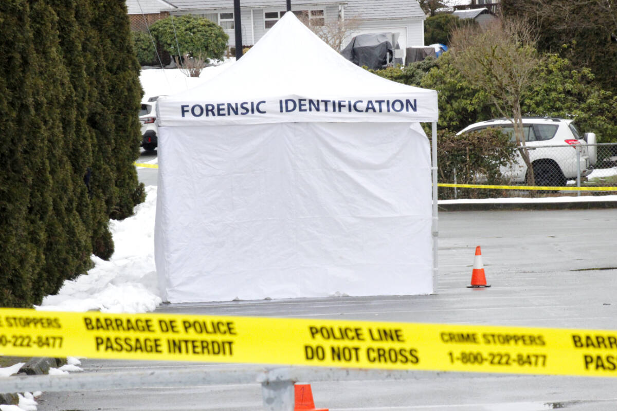 Ridge Meadows RCMP are investigating the dead body located in the parking lot next to Maple Ridge Secondary School. (Brandon Tucker/The News)