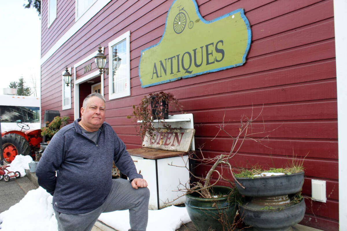 Kevin Smith is calling attention to a significant theft at his Highway Antique Barn business on the Trans-Canada Highway. (Photo by Don Bodger)