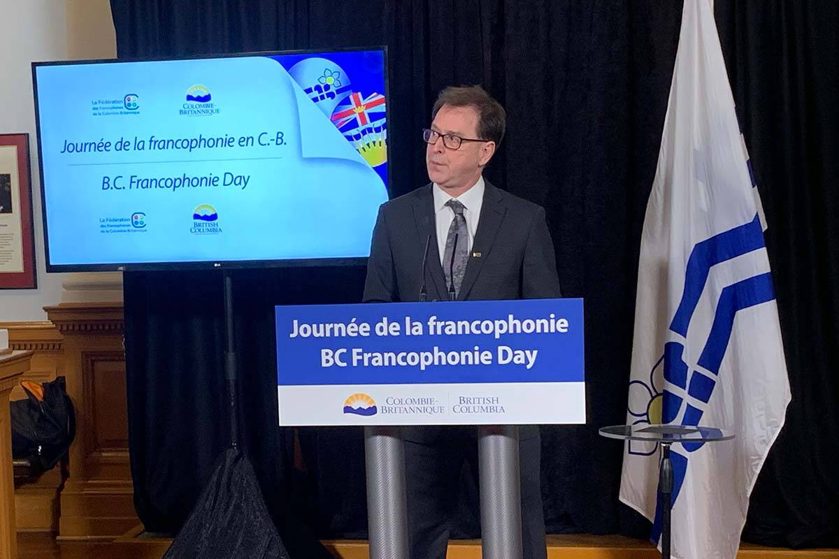 Minister of Health Adrian Dix and Minister Responsible for Francophone Affairs Thursday praised the role of B.C. organizations, who help francophones integrate into their respective communities. Le Cercle des Canadiens Français de Prince George received the B.C. Francophonie Day Award. (Wolf Depner/News Staff)